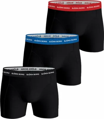 Produktbild von Bjorn Borg boxershorts Essential (3-pack), heren boxers normale lengte, zwart met gekleurde tailleband