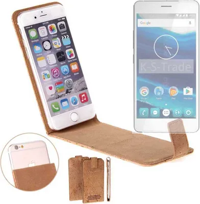 Produktbild von K-S-Trade Handyhülle kompatibel mit Qilive Q5.5 Kork Hülle Flipstyle Case Schutzhülle Kork Case Hülle Flip cover Klapphülle Klapp, braun 1x