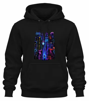 Productafbeelding van Cyberpunk, neonstad, Japan, Y2K, synthwave, outrun, hoodie, zwart, maat L