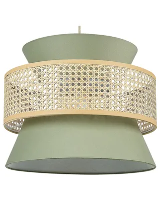 Produktbild von BELIANI Hängelampe Hellgrün und Naturfarben Rattan mit Stoff 1-Flammig Kegelform Modern Boho Wohnzimmer Esszimmer Beleuchtung Ausstattung Pendelleuchte