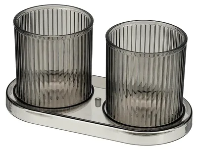 Image de Verre à brosses à dents avec support pour brosses à dents - Lot de 2, en plastique - Pour salle de bain et toilettes invités - Noir