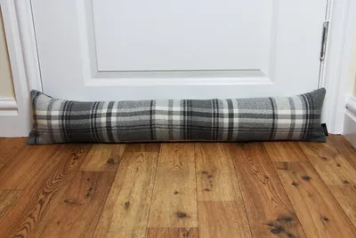 Zugluftstopper 18x90 cm, kohlegrau, kariert, Schalldämmung, Kälteschutz