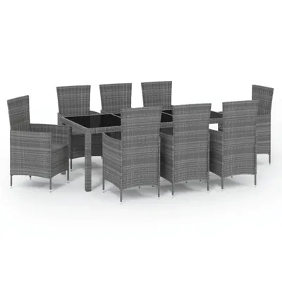Immagine prodotto di vidaXL set da pranzo da giardino 9 pezzi con cuscini in poly rattan grigio
