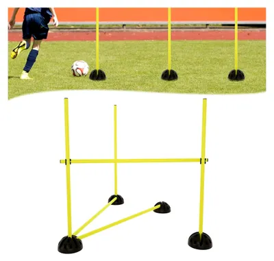 Produktbild von Hürdenset mit Sprungstangen, Trainingsstangen für Kondition, Hindernisse und Koordinationshürden für Sprungkraft, Dribbling & Beweglichkeit (15 Stangen - 100 cm, 10 Standfüße, 10 Clips)
