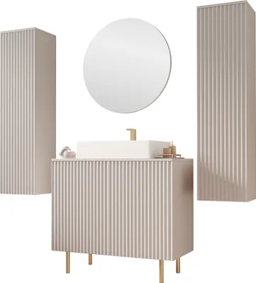 Produktbild von MIRJAN24 Badmöbel-Set Nubia IV, Badezimmer-Set mit Spiegel (Farbe: Cashmere, Mit Siphon, Ohne Waschbecken)