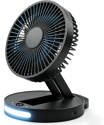 Produktbild von Mini Ventilator faltbar 3600mAh USB-C 5 Stufen 180° verstellbar leise tragbar Nachtlicht Tischventilator Reise Büro Zuhause Sommer Kühlung