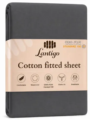 Produktbild von Lantigo Spannbettlaken 100 % Baumwolle Satin 90x200 cm Dunkelgrau, Rundumgummi