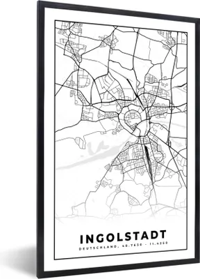 Produktbild von MuchoWow® Gerahmtes Poster Ingolstadt - Karte - Stadtplan 20x30 cm - Poster mit Schwarzem Bilderrahmen Wandposter Rahmen Foto Bilder - Drucken - Bilder Poster im Rahmen