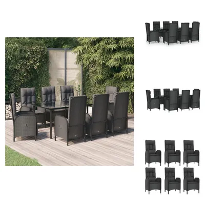 Produktbild von vidaXL 9-tlg. Garten-Essgruppe mit Kissen Schwarz Poly Rattan -  Gartenmöbel-Sets