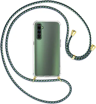 Produktbild von Handykette Backcover-Schutzhülle mit Band (Metall goldfarben) für Realme X50 Pro 5G - grün/blau/weiß