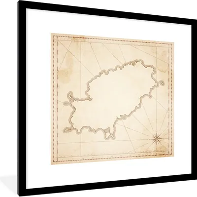 Produktbild von MuchoWow® Gerahmtes Poster Eine Illustration einer alten Karte von Ibiza 40x40 cm - Poster mit Schwarzem Bilderrahmen Wandposter Rahmen Foto Bilder - Poster - Plakat im Rahmen