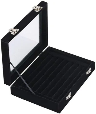 Produktbild von Schmuckkästchen mit Glasdeckel, Samt, für Ringe und Ohrringe