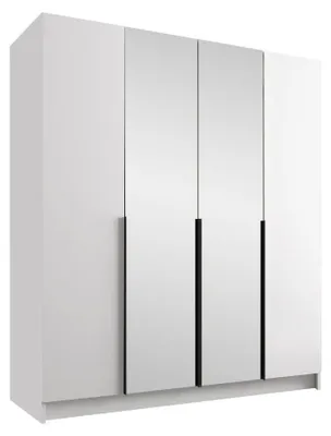 Produktbild von MIRJAN24 Kleiderschrank Santi II, Schlafzimmer, Drehtürenschrank, mit Kleiderstange, Modern, Garderobenschrank, Metallgriffe (Farbe: Weiß / Weiß + Schwarz)