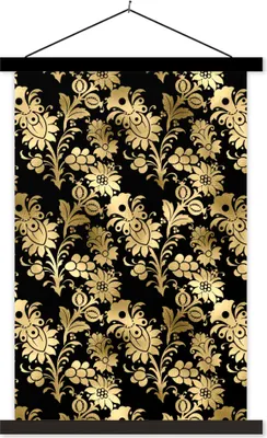 Produktbild von MuchoWow® Textilposter Muster - Blumen - Gold 120x180 cm mit schwarzem Rahmen - Fotos