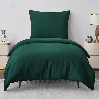 Obrázok produktu pre Sada posteľnej bielizne 155x220 cm, 2-dielna, tmavozelená, vyrobená z mikrovlákna, s zipsom a vankúšovým obliečkou 80x80 cm