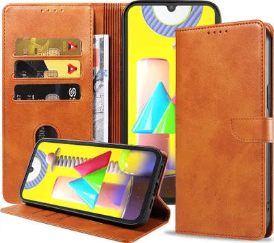 Produktbild von Geschikt voor Samsung Galaxy M31 Telefoonhoesje Kunstleer met Magnetisch lipje en Pasjeshouder Book Case met Klepje - Bruin - Smartphonica
