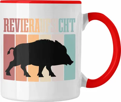 Produktbild von Trendation - Revieraufsicht Tasse Geschenk Jäger Wildschwein Geschenkidee für Jäger Lustig (Rot)