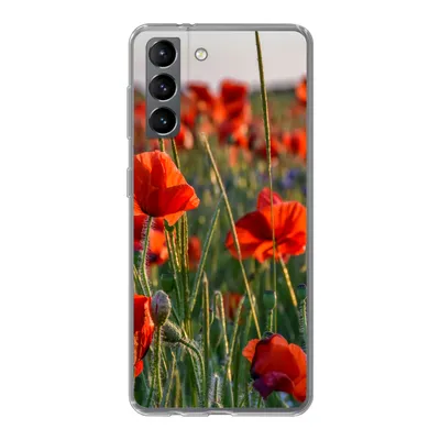 Produktbild von MuchoWow® Handyhülle Schutzhülle Hülle für Samsung Galaxy S21 Blumen - Mohnblumen - Natur - Rot Silikon Softcase Handy Hülle - Softcase