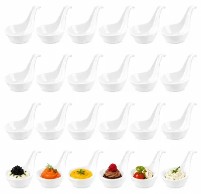 Keramiklöffel-Set, 24 Stück, weiß, 9 x 5,5 x 5,5 cm, für Dessert, Kaviar, Eier