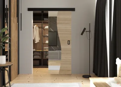 Produktbild von KIER FURNITURE Schiebetüren mit Spiegeln FALA - 66x205x1,6 cm - Sonoma-Eiche