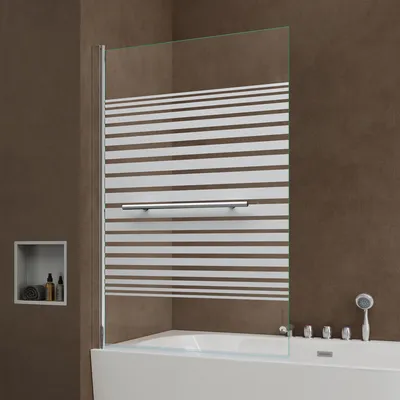 Image de doporro Paroi de Baignoire 95 x 140 cm Pare Baignoire 1 Volet Montage Réversible Verre Trempé 6mm Transparent avec Bandes Opaques Cortona1122