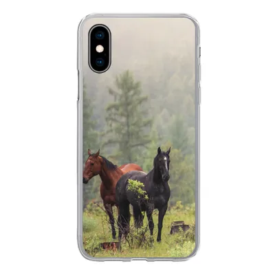 Produktbild von MuchoWow® Handyhülle Schutzhülle Hülle für iPhone X Pferde - Wald - Nebel Silikon Softcase Handy Hülle - Handyhülle