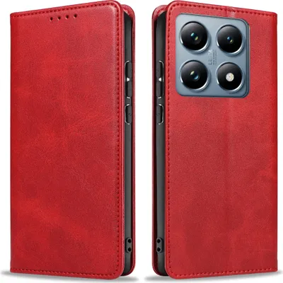 Produktbild von Handyhülle für Xiaomi 14T Pro Kunstleder Flip Cover Hülle Handytasche Case Kartenfach Farbe: Rot