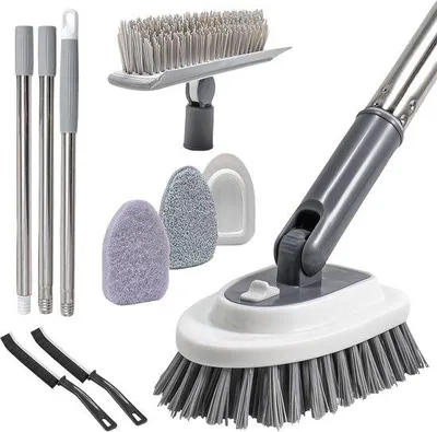 Produktbild von Ibenzoa® Teleskop‑Reinigungsbürste 3‑in‑1 für Bad, Küche & Auto, 38–110 cm Stahlstange, 180° drehbar, 4 austauschbare Bürstenköpfe