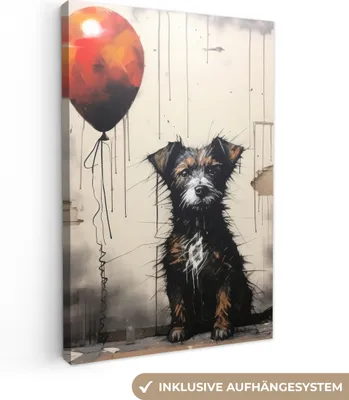 Zdjęcie produktu dla MuchoWow® - Obraz na płótnie - Graffiti - Pies - Balon - Zwierzęta, fototapeta, dekoracja ścienna, obrazy do salonu, 40x60cm