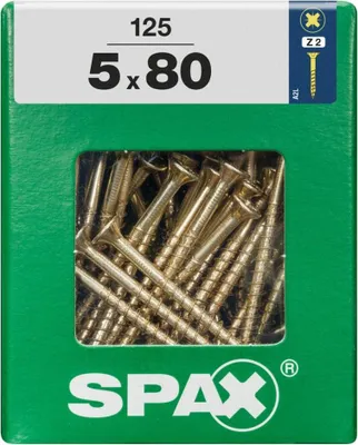 Immagine prodotto di Vite universale SPAX, 5 x 80 mm, 125 pezzi, parzialmente filettata, testa svasata, intaglio a croce Z2, 4CUT, YELLOX, 4081020500808