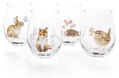 4 Trinkgläser mit Tiermotiven, Glas, 540 ml, 12 cm