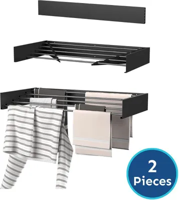 Produktbild von Wasophoogte® Wäscheständer Ausziehbar, wäscheständer wand, 4m Trockenlänge, Klappbarr Waschetrockner 80cm, Schwarz - 2 pièces