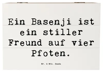 Produktbild von Mr. & Mrs. Panda Kiste Spruch Basenji Freund 22 x 15 cm - Weiß - Geschenk, aktive Familie, ruhiger Hund, Hunderassen, Hundeliebhaber, einzigartiger, Pflege, Hunderasse