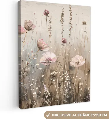 Obrázek produktu pro OneMillionCanvasses® - Obrazy na plátně - Květiny - Růžová - Moderní - Béžová, nástěnný obraz, nástěnná dekorace Obývací pokoj, 60x80cm