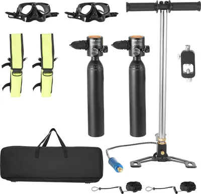 Productafbeelding van VEVOR 2 draagbare duiktanks voor duikflessen (per 0,5 liter), duikzuurstoffles met pomp, geschikt voor 5-10 minuten onderwaterademhaling, duikdiepte van 30 meter, navulbare snorkel-lucht tank