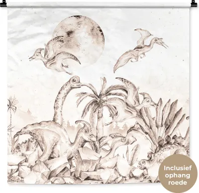 Produktbild von MuchoWow® Wandteppich Wandbehang Dino - Kinder - Dschungel - Pflanzen - Kinder 90x90 cm Tapisserie Dekoration Wandtuch - Wandaufhänger