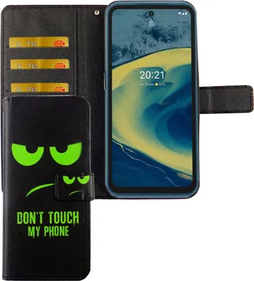 Produktbild von Nokia XR20 Tasche Handy Hülle Schutz-Cover Flip-Case mit Kartenfach, Farbe:Dont Touch My Phone Grün