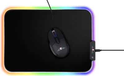 Produktbild von Gaming-Mauspad mit Farbwechsel, 7 RGB-Farben in 14 Licht-Modi, weiche Mikrofaser-Oberfläche, Anti-Rutsch Unterseite gummiert, inkl. USB-Anschluß und Kabel