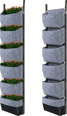Produktbild von Haengende Pflanzbeutel mit 6 Taschen Vertikale Gartenarbeit Blumentoepfe Pflanzgefaess Haengende Wand Garten Pflanzbeutel Atmungsaktive Wand Pflanzgefaesse Wachsende Taschen 42 x 12 Zoll