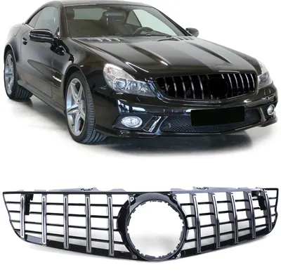 Sport Kühlergrill Schwarz Glanz Chrom für Mercedes SL R230 Facelift 2008-2012 – Produktansicht
