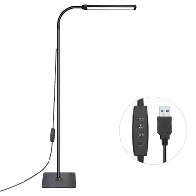 Obrázek produktu pro Stojací lampa černá Stmívatelná [120 LED USB 3 barevné režimy a 10 úrovní jasu] 140cm výškově nastavitelná LED stojací lampa na čtení pro obývací pokoj ložnici kancelář