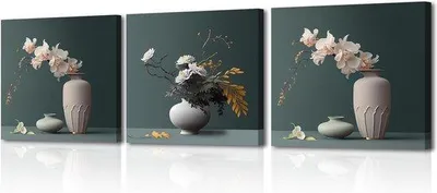 Immagine prodotto di Set di 3 quadri su tela con motivi floreali, ideali per la decorazione della casa, dimensioni 30 x 30 cm, con cornice in legno
