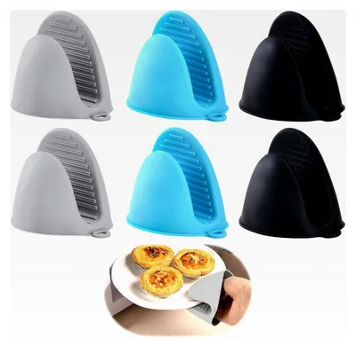 Produktbild von 3 Paar Mini Silikon Ofenhandschuhe – Hitzebeständige, Rutschfeste Topflappen für Küche, Backen, Kochen und Grillen – Lebensmittelecht, Langlebig und Weich mit Griffschutz – Ideal für Toaster