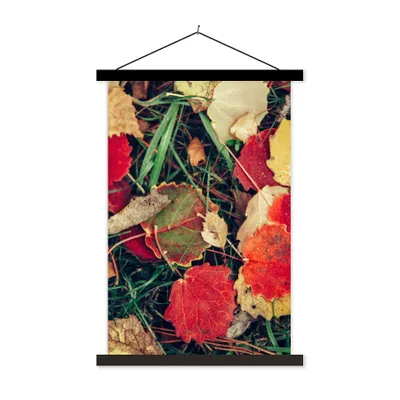 Produktbild von MuchoWow® Textilposter Blätter - November - Herbst - Natur 60x90 cm mit schwarzem Rahmen - Poster Wohnzimmer