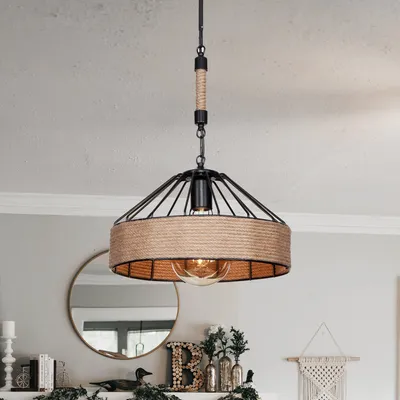 Produktbild von Pendelleuchte Bridgford Hängelampe Wohnzimmer Juteseil 1 x E27 Vintage Deckenleuchte Schwarz Hängeleuchte