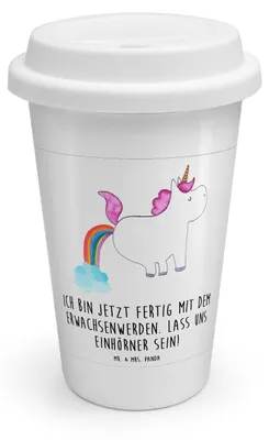 Produktbild von Mr. & Mrs. Panda ToGo Kaffeebecher Einhorn Pupsen - Weiß - Geschenk, Glitzer, Spaß, To Go Becher, Regenbogen, Unicorn, Thermobecher, Mehrwegbecher, keramik, Freundin