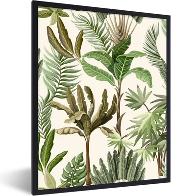 Produktbild von MuchoWow® Gerahmtes Poster Dschungel - Palme - Bananenstaude - Kinder - Natur - Pflanzen 60x80 cm - Poster mit Schwarzem Bilderrahmen Wandposter Rahmen Foto Bilder - Premium - Wanddeko Wohnzimmer