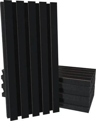 Obrázek produktu pro Balení po 4 kusech – akustické dřevěné lamely (HDF) „Pole-HALF“ sada nástěnných panelů | 50 x 25 cm | Difúze | Redukce hluku | [53 mm | Černá]