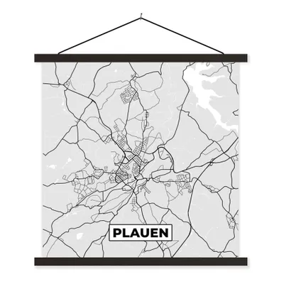 Produktbild von MuchoWow® Textilposter Karte - Stadtplan - Deutschland - Plauen - Karte 120x120 cm mit schwarzem Rahmen - Aufhängungsset