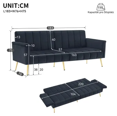 Image de Canapé d'angle - Canapé convertible - Canapé relax - Canapé deux places - Canapé lounge - Noir - Dossier réglable